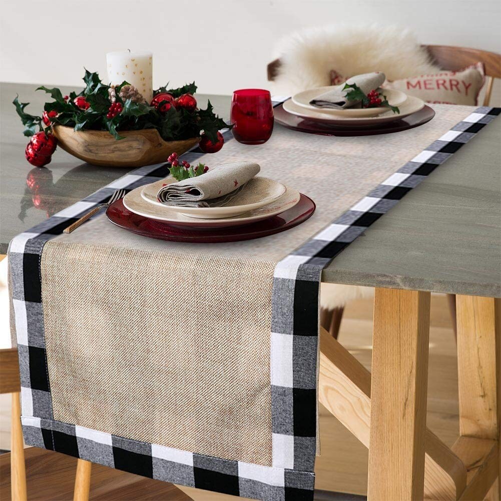 Table Runner Buffalo Distressed Bison Woodland Textured Monochrome Cotton Sateen