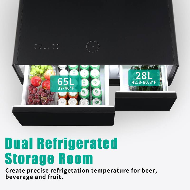 Modern Smart Coffee Table with Built-in Fridge Bluetooth Speaker Touch Control Panel Atmosphere light, for Living Room