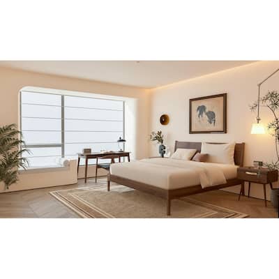 Isabella Mid Century Bedroom Set - Solid Black American Walnut (Bed + 1 Nightstand + Dresser)