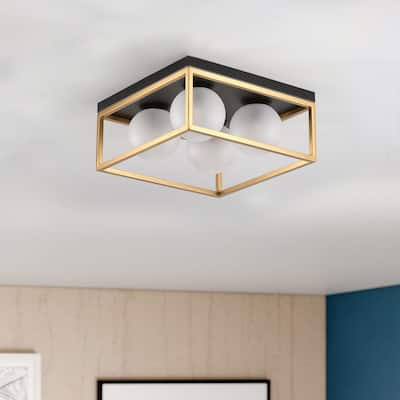 4-Lights Industrial Openwork Design Flush Mount Lighting - 14"D×14"W×6.5"H