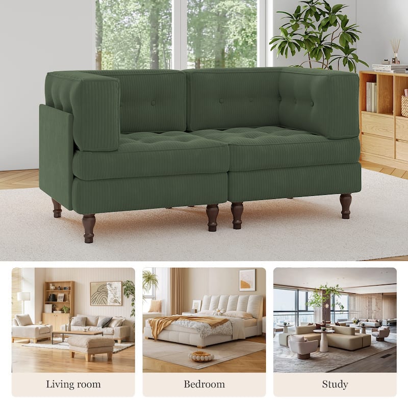 Modular Corduroy Corner Sectional Sofa Couch Set with Tufted Cushion