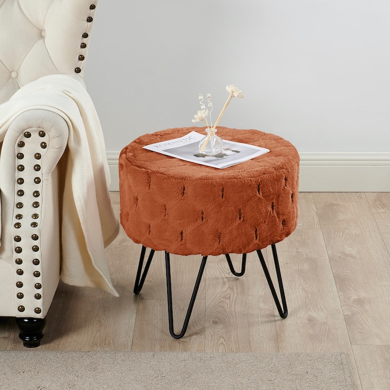 Jacquard Solid Fauxfur Round Ottoman