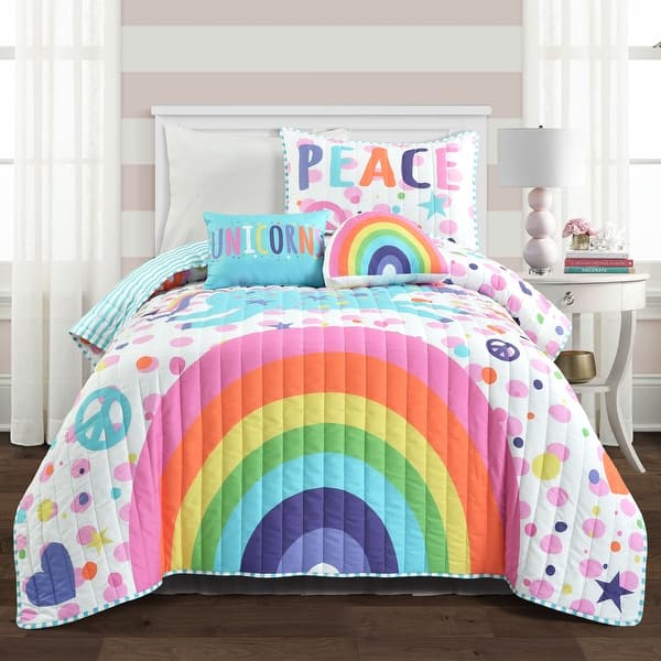 slide 2 of 13, Lush Decor Unicorn Rainbow Quilt Set Twin