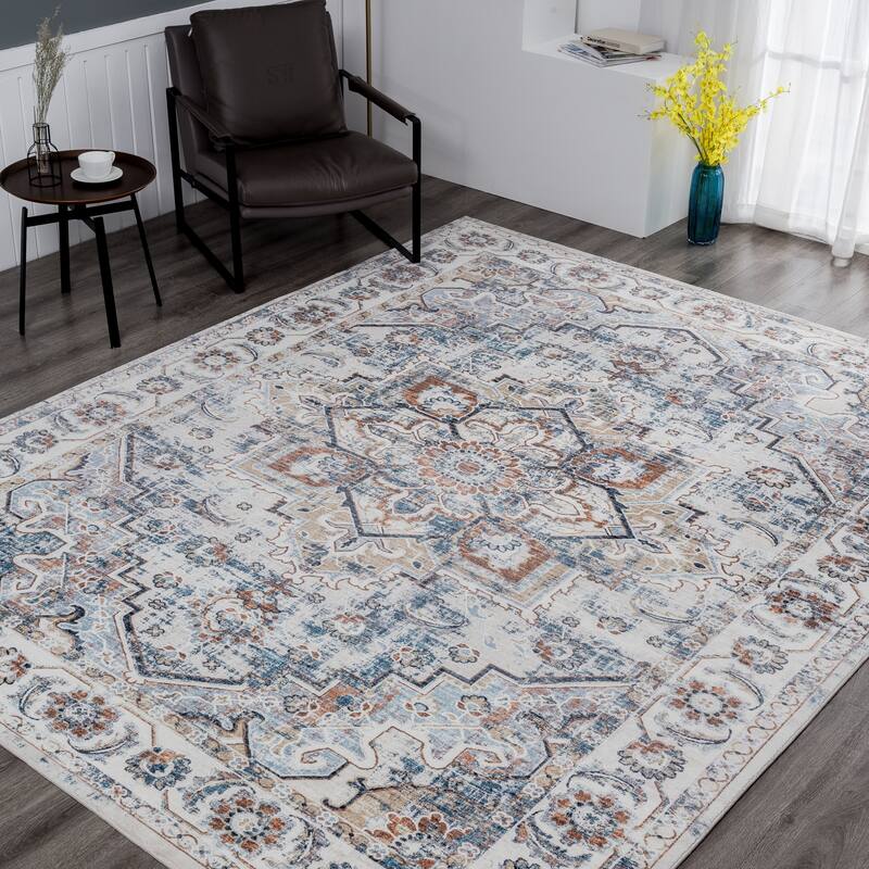 Abstract Traditional Ivory Area Rug