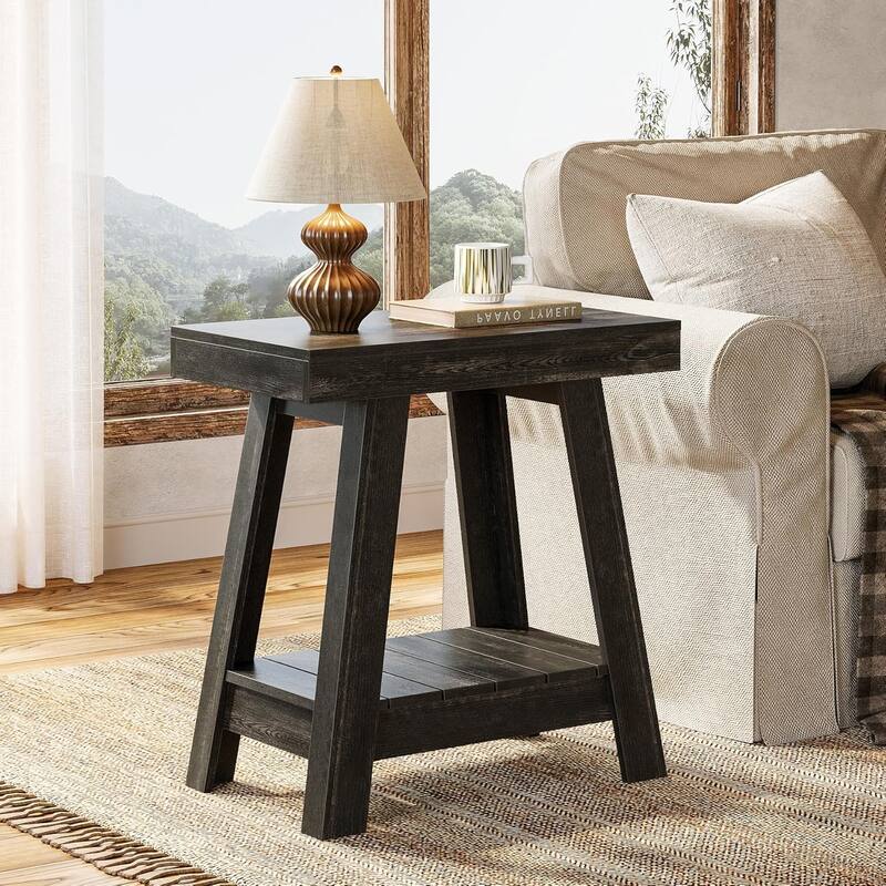 2-Tier End Table, Farmhouse Small Sofa Side Table - 1 pcs