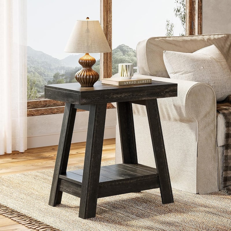 2-Tier Wooden End Table for Living Room, Bedroom, Small Spaces, Rustic Grey