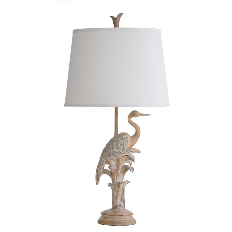 StyleCraft Porto Natural Wood Table Lamp - White Hardback Fabric Shade - Natural Wood