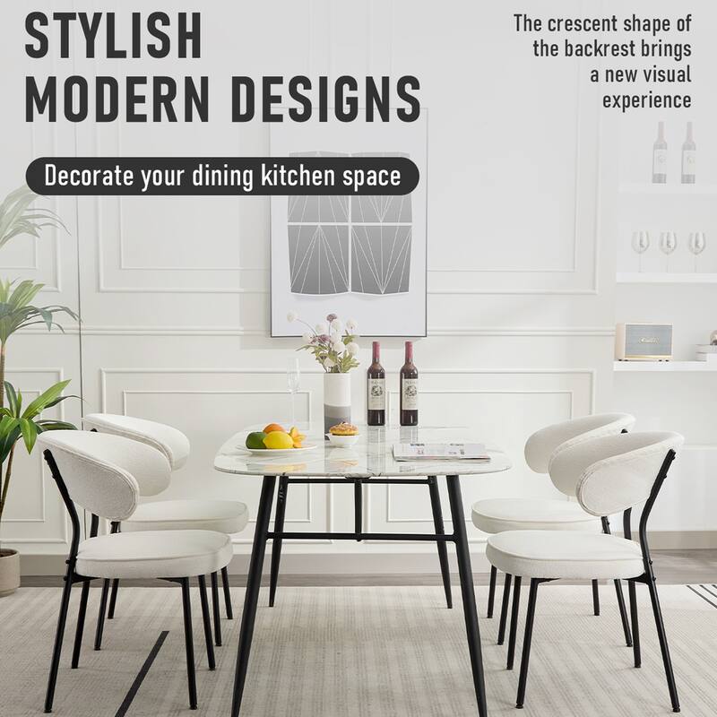 XINMICS Dining Chairs with Curved Backrest, Modern Fabric Upholstered Boucle Kitchen Dining Room Chairs Set of 2/4/6