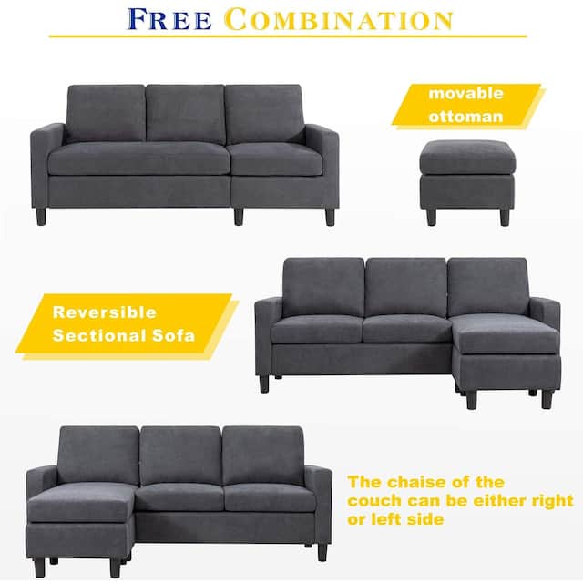 Futzca Modern L-shaped Convertible Sectional Sofa w/ Reversible Chaise