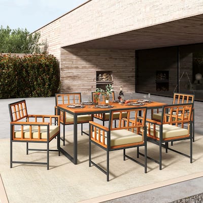 7 PCS Patio Dining Set Outdoor Acacia Wood Table and Chairs Set