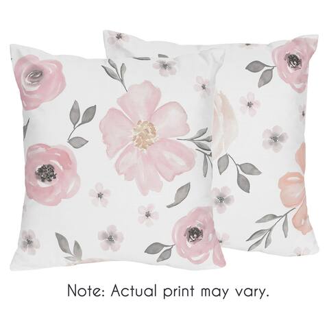 Sweet Jojo Designs Blush Pink, Grey and White Watercolor Floral Collection 18-inch Decorative Throw Pillows (Set of 2)