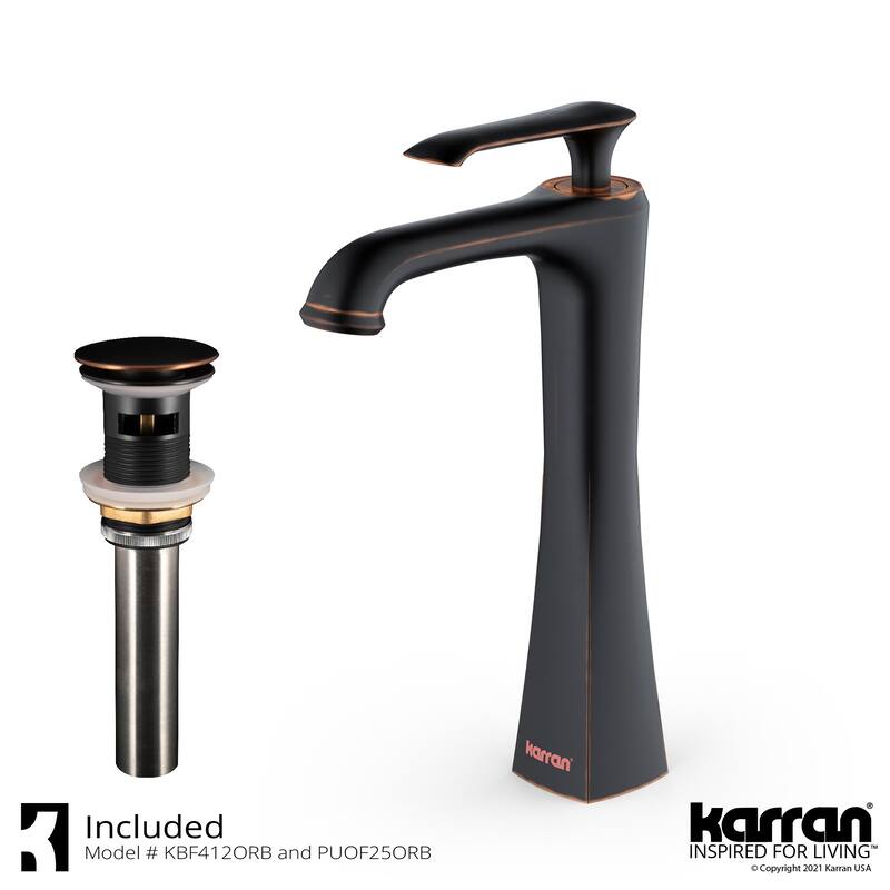 Karran Woodburn Single Hole Single Handle Vessel Bathroom Faucet with Matching Pop-Up Drain - Oil Rubbed Bronze