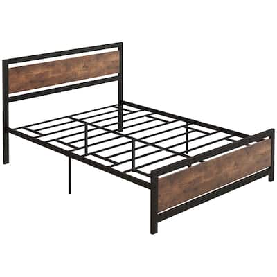Full Size Metal Platform Bed with Strong Slats, Headboard, and Footboard