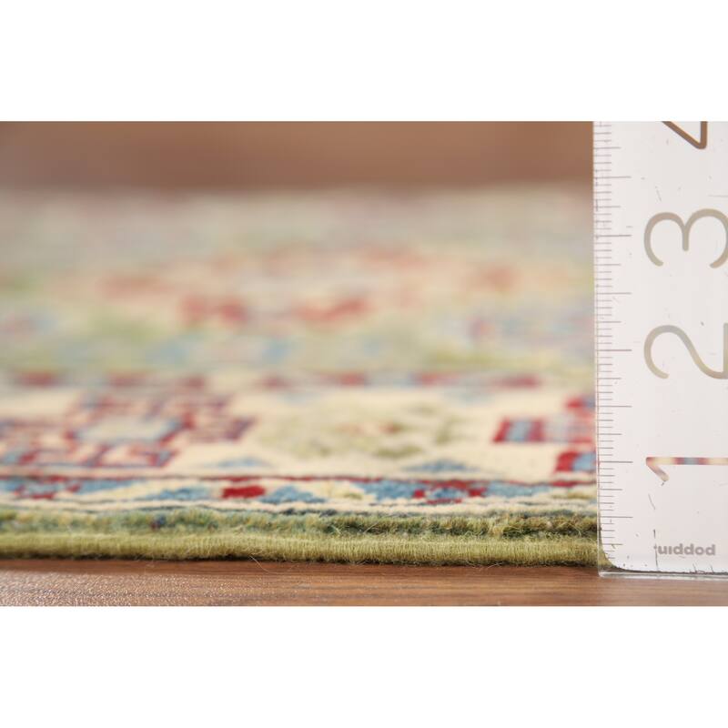 Green Kazak Accent Rug Handmade Oriental Wool Carpet - 2'8" x 3'11"