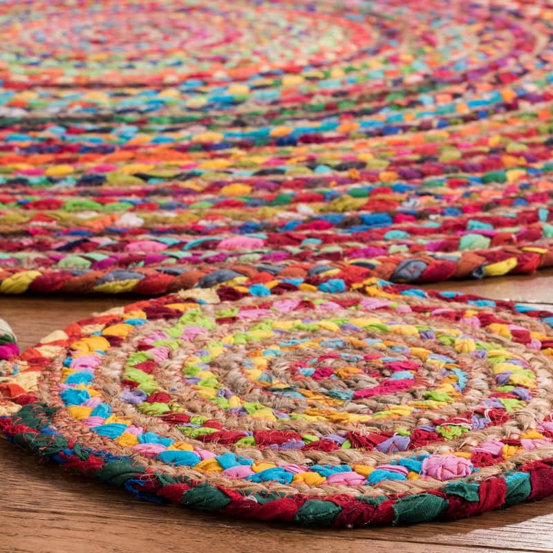 SAFAVIEH Handmade Cape Cod Friedlies Coastal Jute Rug - 5' Round - Red/Multi