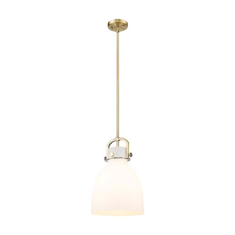 Innovations Lighting Newton Bell - 1 Light 10" Stem Hung Pendant - Brushed Brass/Matte White