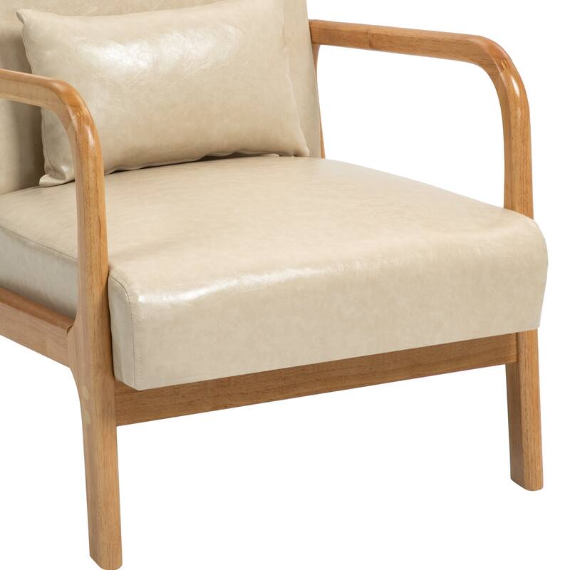 2 Set Mid-Century Modern Faux Leather Accent Chairs with Cushion