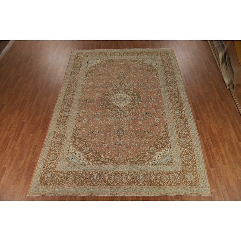 Traditional Kashan Persian Vintage Area Rug Hand-Knotted Wool Carpet - 9'7" x 13'1"