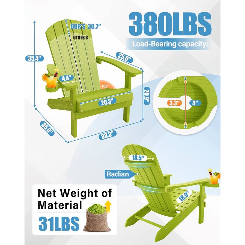 WINSOON All Weather HIPS Outdoor Plastic Adirondack Chairs Set of 2