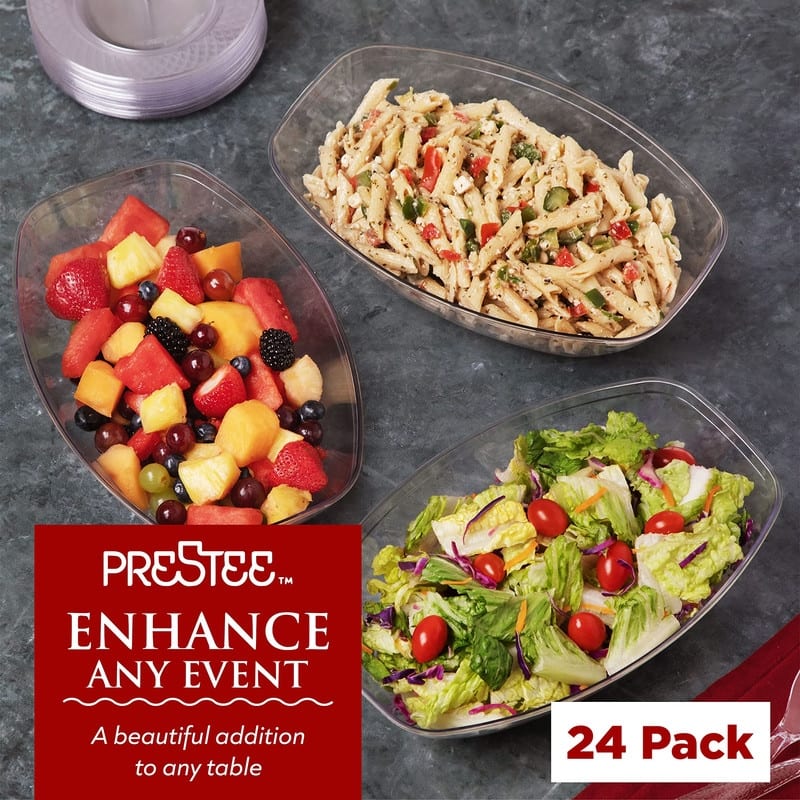 12/24 Pack Clear Oval Plastic Serving Bowls (64 Oz) / Disposable Dishes - 64 Oz