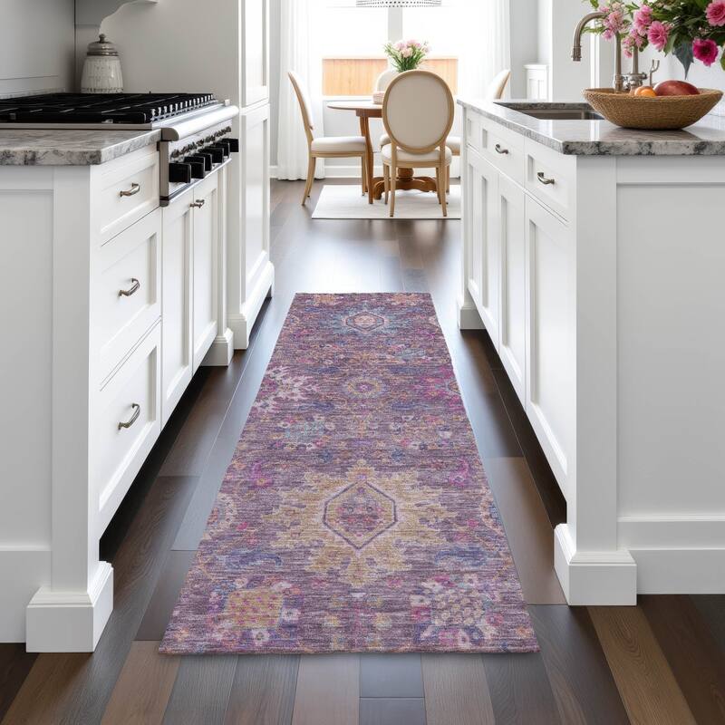 Machine Washable Indoor/Outdoor Boho Traditional Chantille Rug
