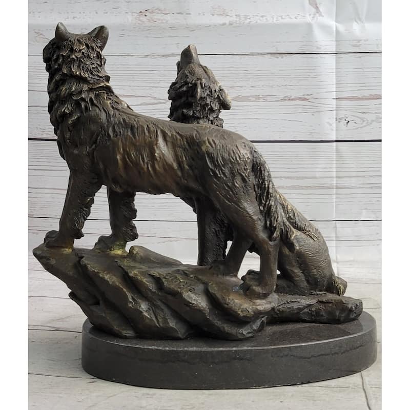 Imitative Wolf Pack 2 Wolves Howling Bronze Statue Sculpture Wildlife Decor Art By Barye