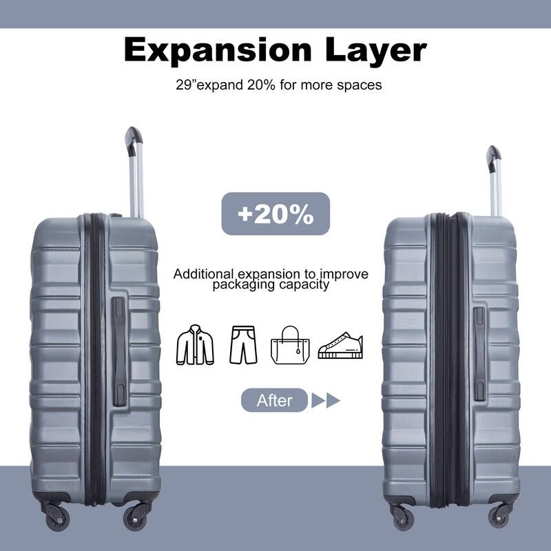 3PCS Expandable PC Lightweight Luggage Sets Suitcase with 2 Hooks,TSA Lock and Spinner Wheels