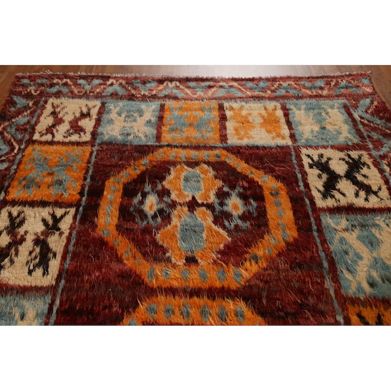 Hand Knotted Oriental 100% Wool Carpet Modern Tribal Red Moroccan Area Rug - 9' 9'' X 6' 8''