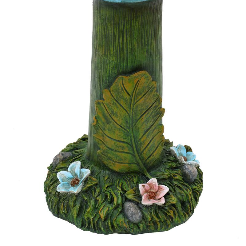 Solar Powered Blue Flower 2-Tier Resin Birdbath Fountain with Lights