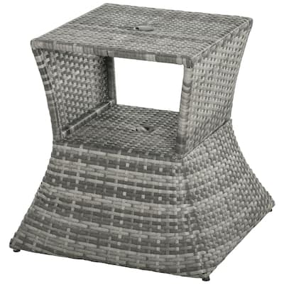 Outdoor Patio Table with Umbrella Hole Mixed Brown PE Wicker Metal Frame for Backyard Poolside Balcony