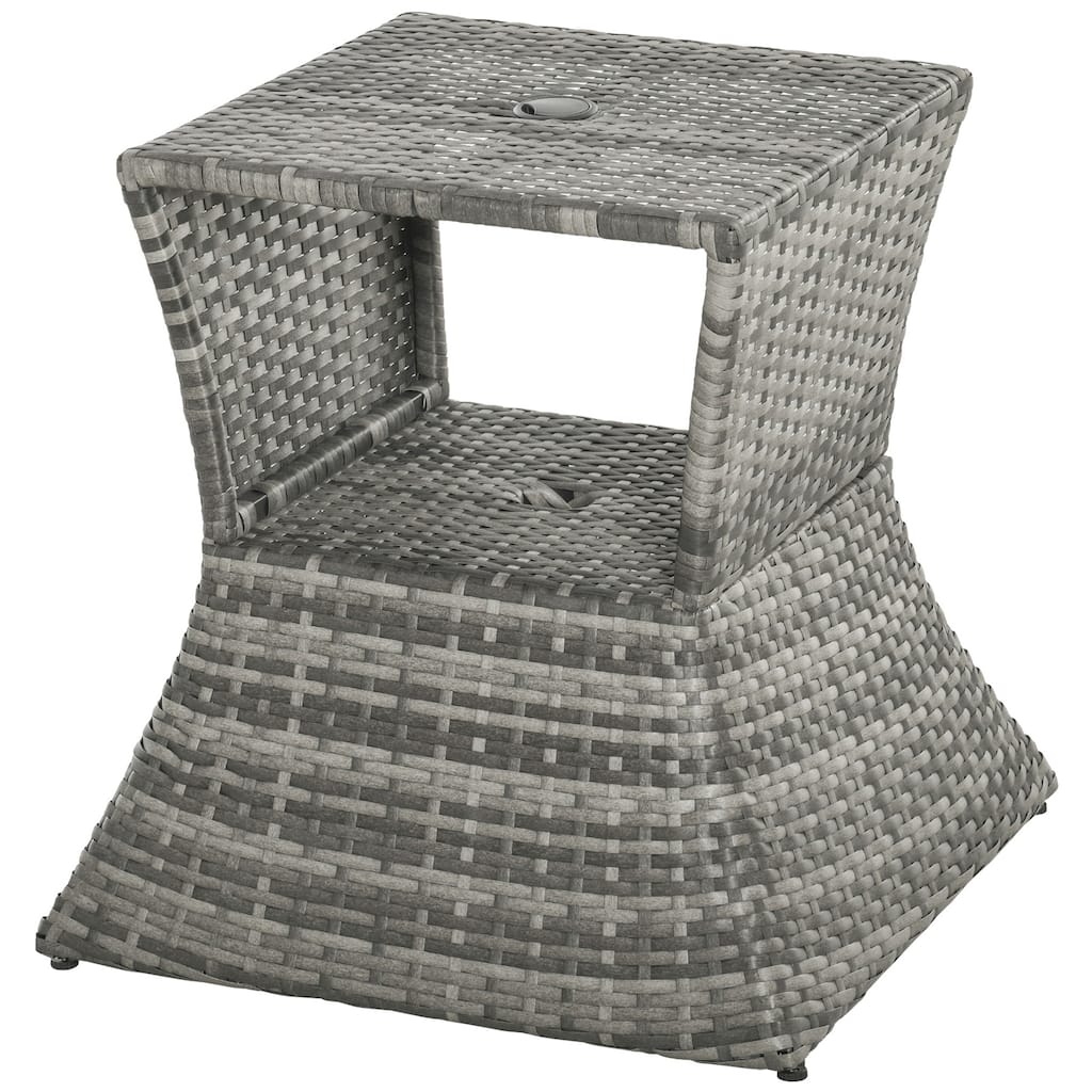 Outdoor Patio Table with Umbrella Hole Mixed Brown PE Wicker Metal Frame for Backyard Poolside Balcony