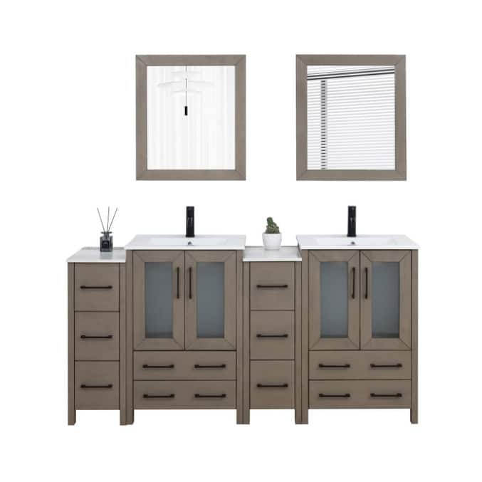 Vanity Art 72 in. Double Sink Bathroom Vanity with Top and Mirrors - 72 X 18.1 X 35.8