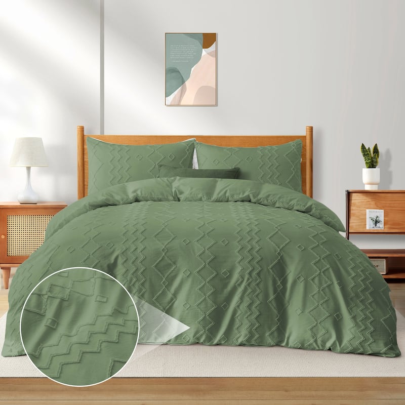 Bohemian Clipped Duvet Cover Set with Zipper Closure