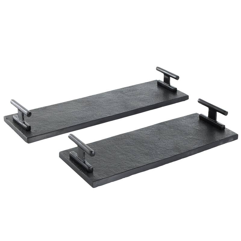 Black Marble Textured Living Room Decor Tray with Silver or Black Rod Handles (Set of 2)