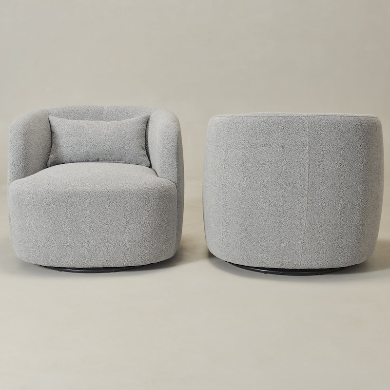 KINWELL 34" Wide Boucle Upholstered Sherpa Swivel Armchair (Set of 2)