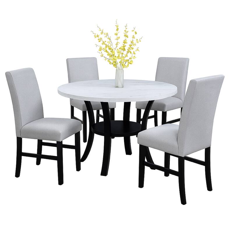 Izy Dining Chair Set of 2, Dove Gray Seat, Black Wood, Tapered Legs
