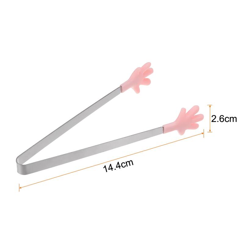 Mini Food Tongs 14.4cm Hand Shape Stainless Steel with Silicon Tips - 5.67" - Pink