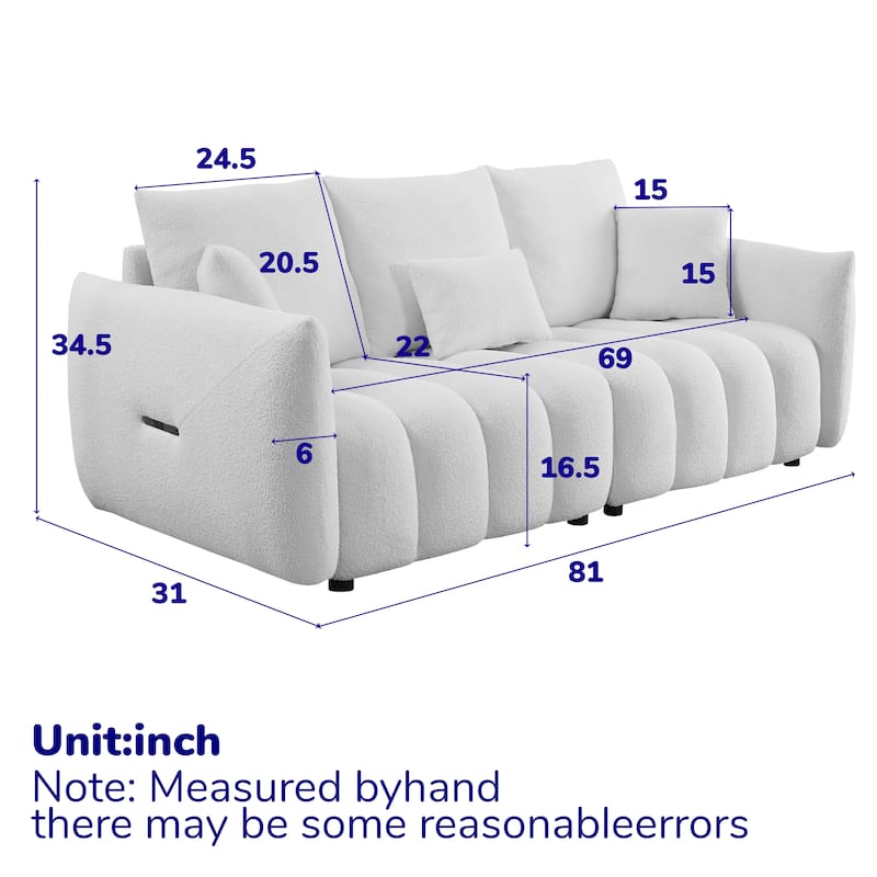 3 Seater Lounge Couch Teddy Fabric Upholstered Deep Seat Sofa