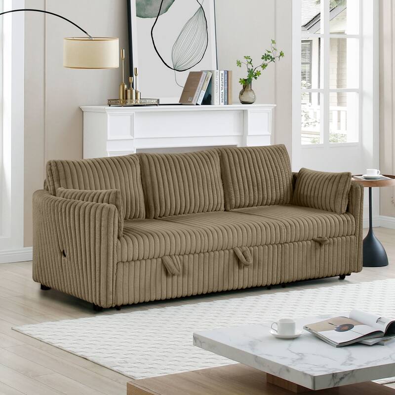 Modern Fabric Sleeper Sectional with USB and 2 pillows - Brown