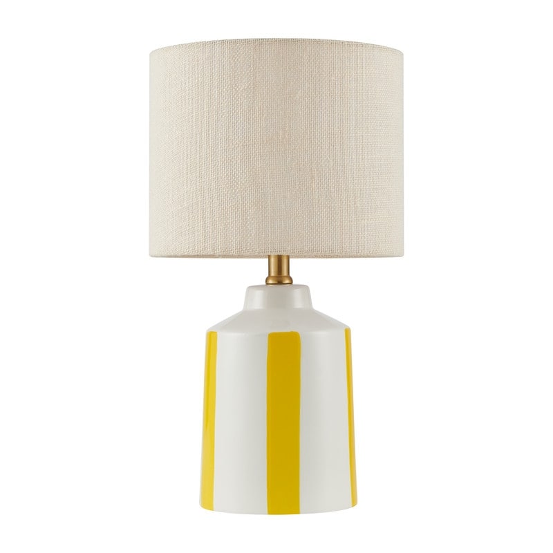 KAWOTI Modern White with Yellow Stripe Ceramic Table Lamp