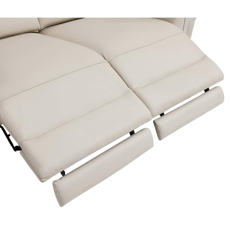 HomeRoots 83" Beige Italian Leather USB Reclining Sofa With Silver Legs