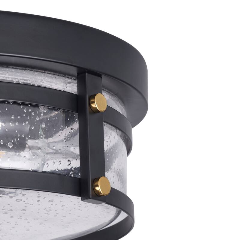 Farmhouse Matte Black 2-Light Seeded Glass Flush Mount Ceiling Lighting Fixture