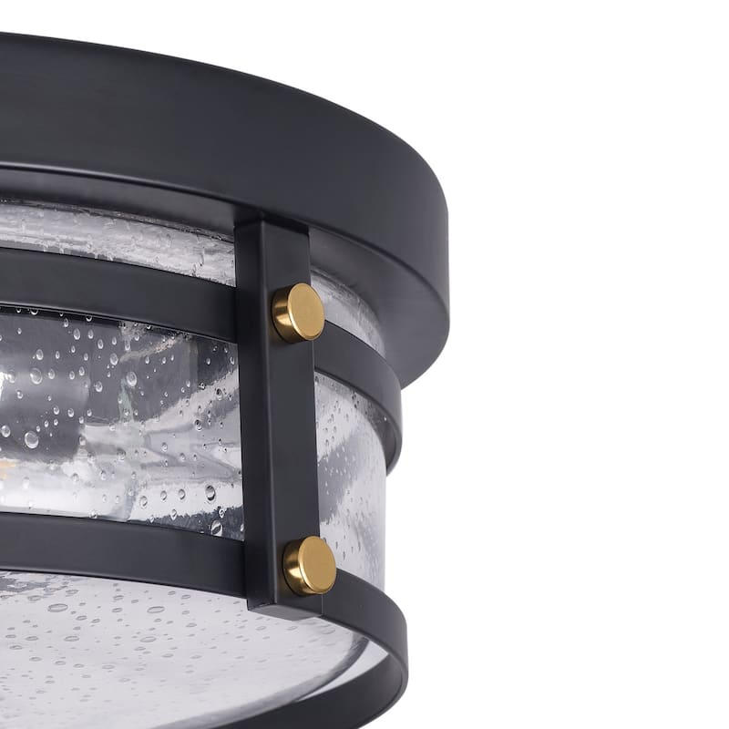 Farmhouse Matte Black 2Light Seeded Glass Flush Mount Ceiling Lighting Fixture Bed Bath