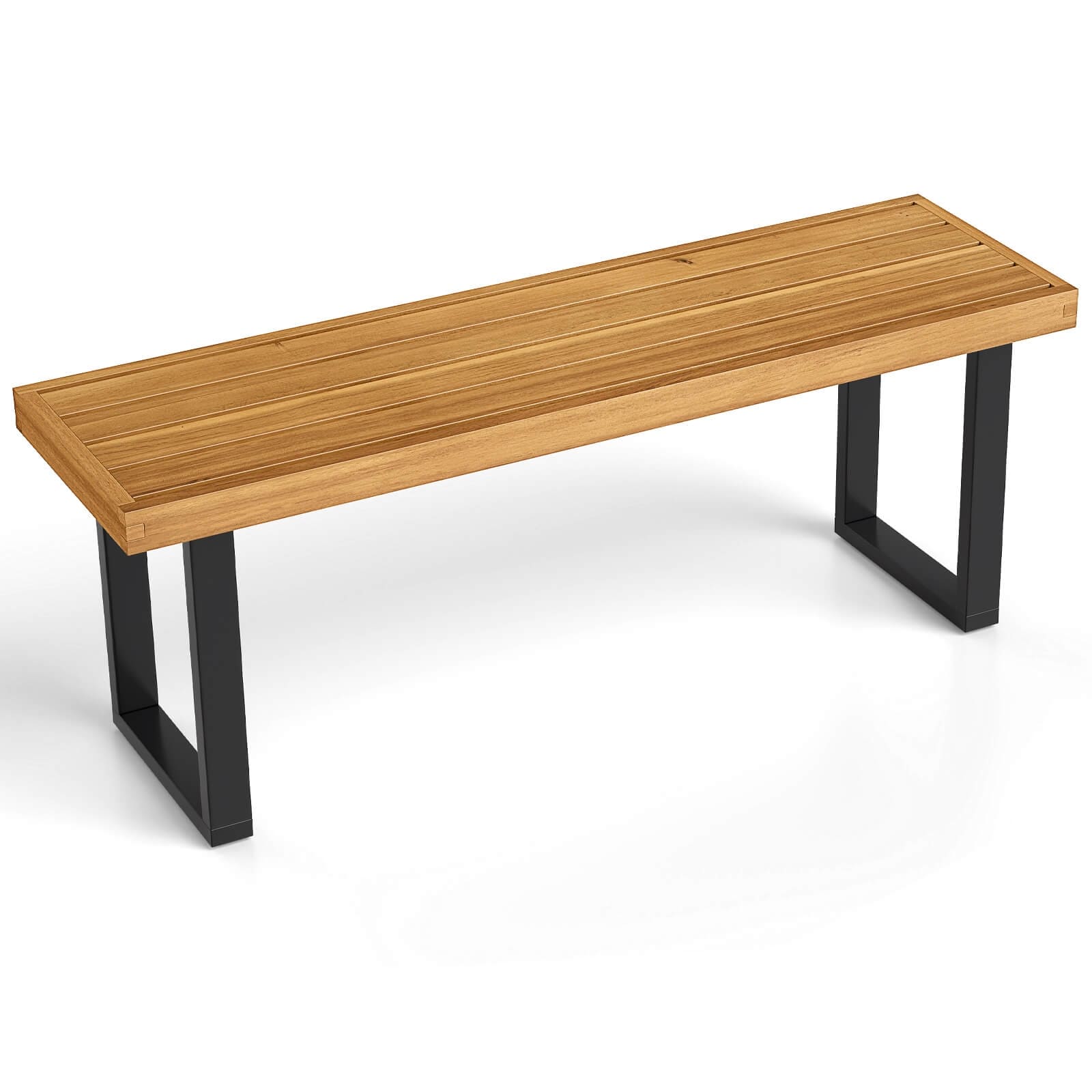 Costway 1/2 PCS 48" Acacia Wood Bench for 2 with Metal Legs & - See Details