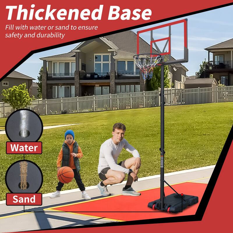 Outdoor Height Adjustable Basketball Hoop 5.7-10ft 44 Inch Backboard Portable System with Stable Base Wheels