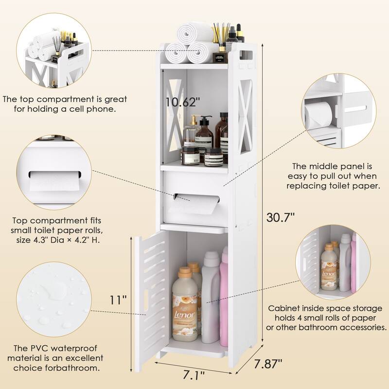 VECELO White Small Bathroom Storage Cabinet Toilet Paper Storage for Half Bathroom Narrow Toilet Paper Cabinet