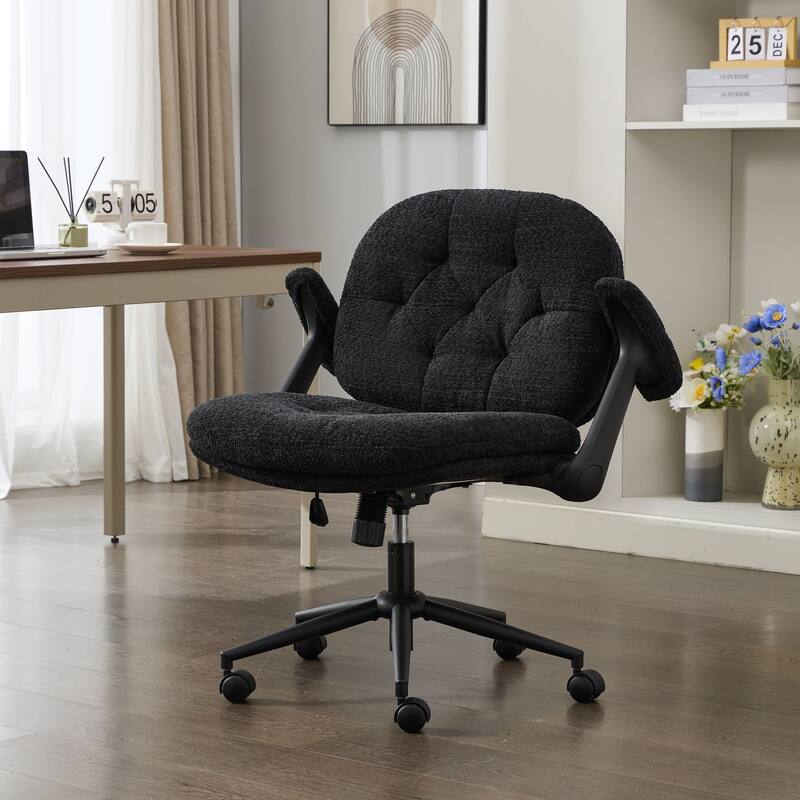 Cross Legged Office Chair with Flip-up Armrests and Wheels, Wide Seat