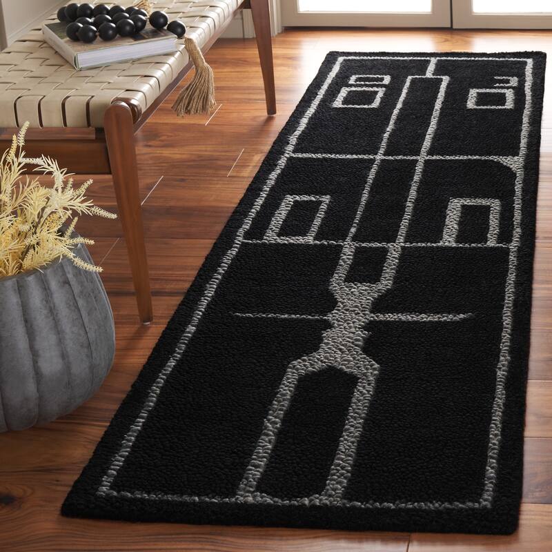 SAFAVIEH Handmade Fifth Avenue Laetitia Mid-Century Modern Wool Rug - 2'3" x 8' Runner - Black/Ivory