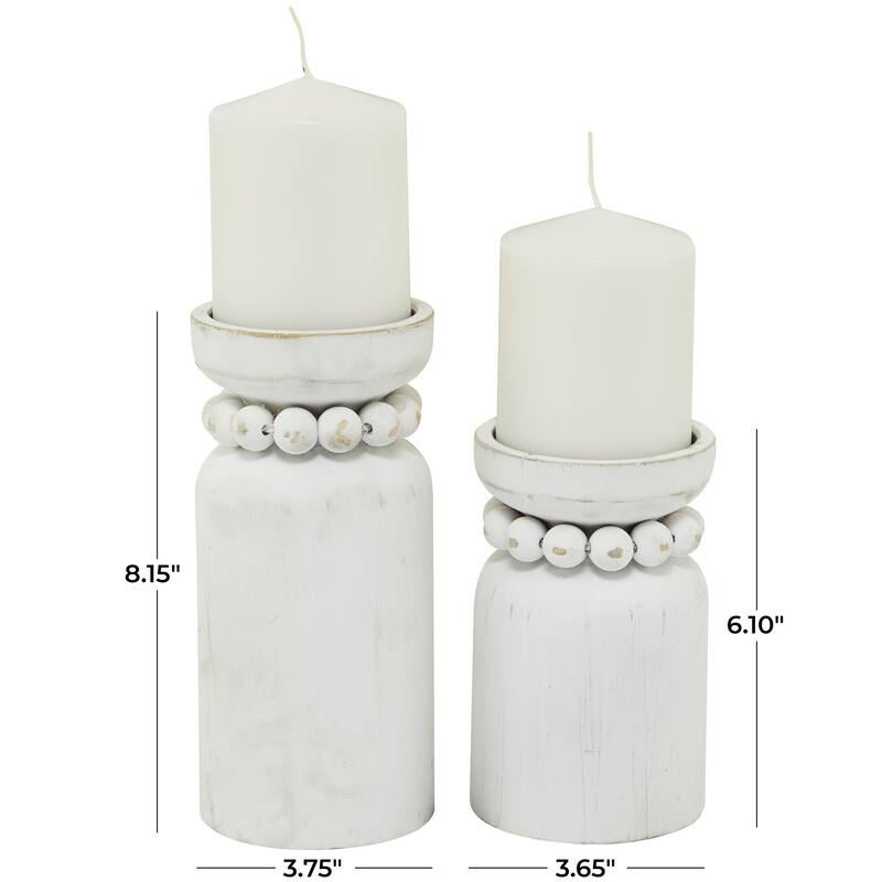 Brown or White Wood Beaded Pillar Candle Holder (Set of 2)