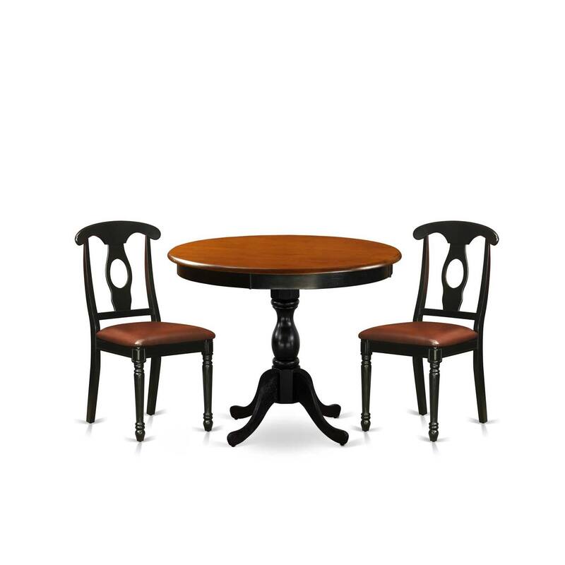3-Piece Black and Cherry Finish Solid Wood Top - Dining Room Set - Seats-4
